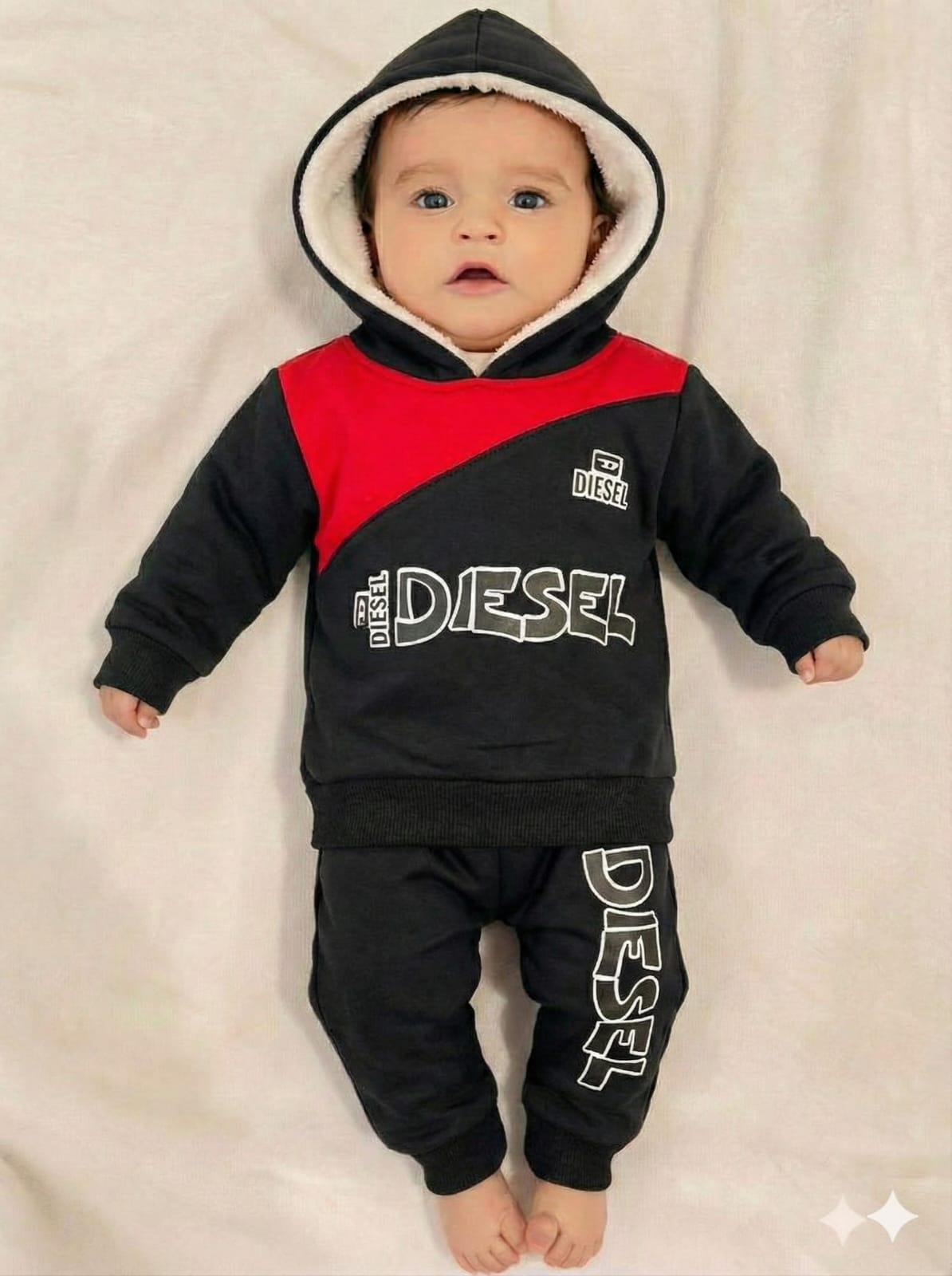 Red & Black Diesel Printed Kids Tracksuit