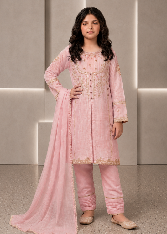 Embroidered 3 Piece Shalwar Kameez Set for Girls