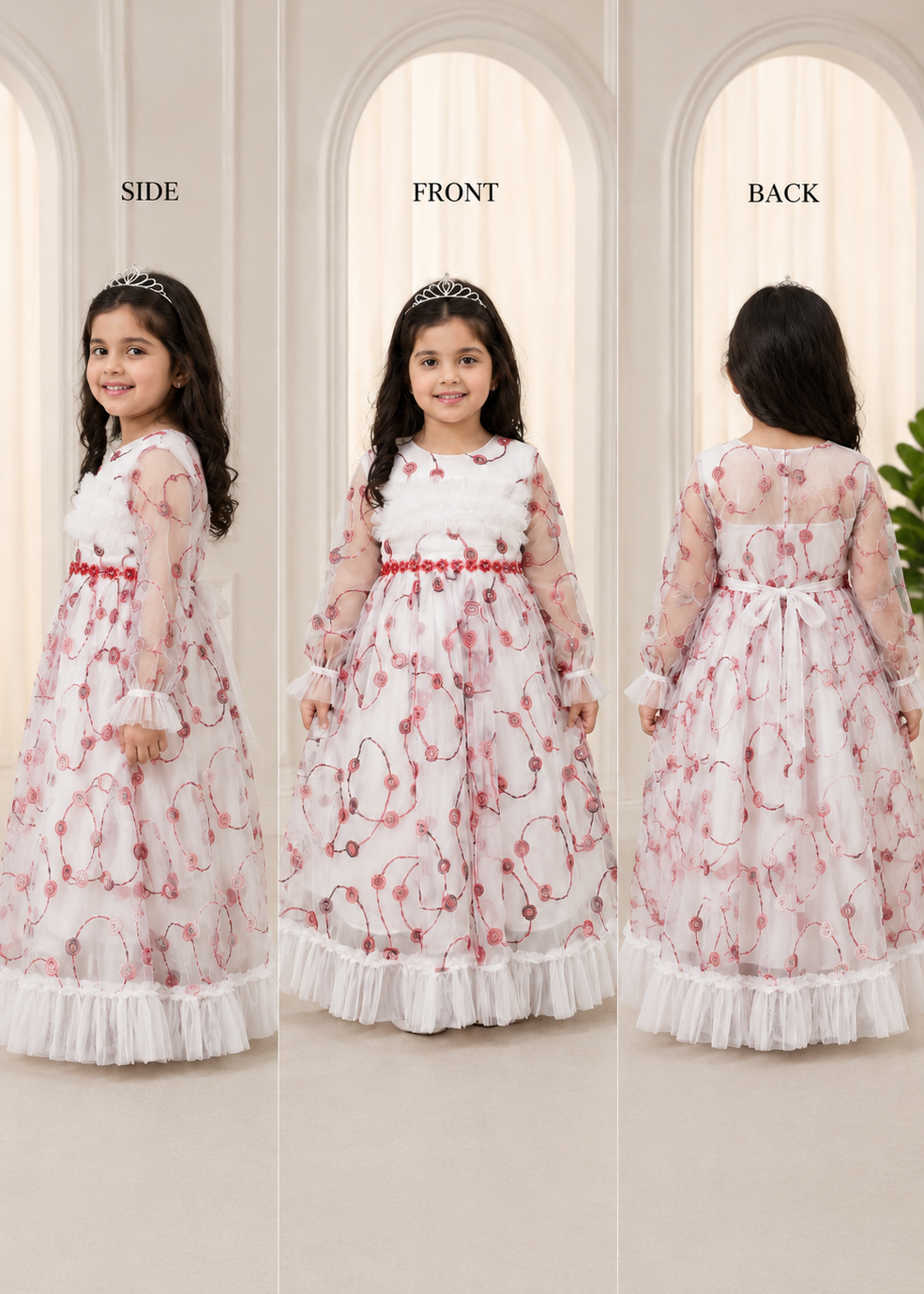 Blush Blossom Vine Enchanted Gown - Sheer Sleeve Party Dress