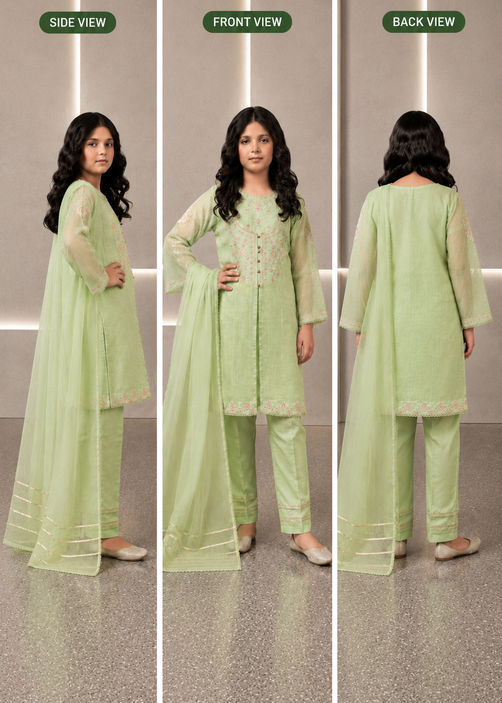 Embroidered 3 Piece Shalwar Kameez Girls Dress