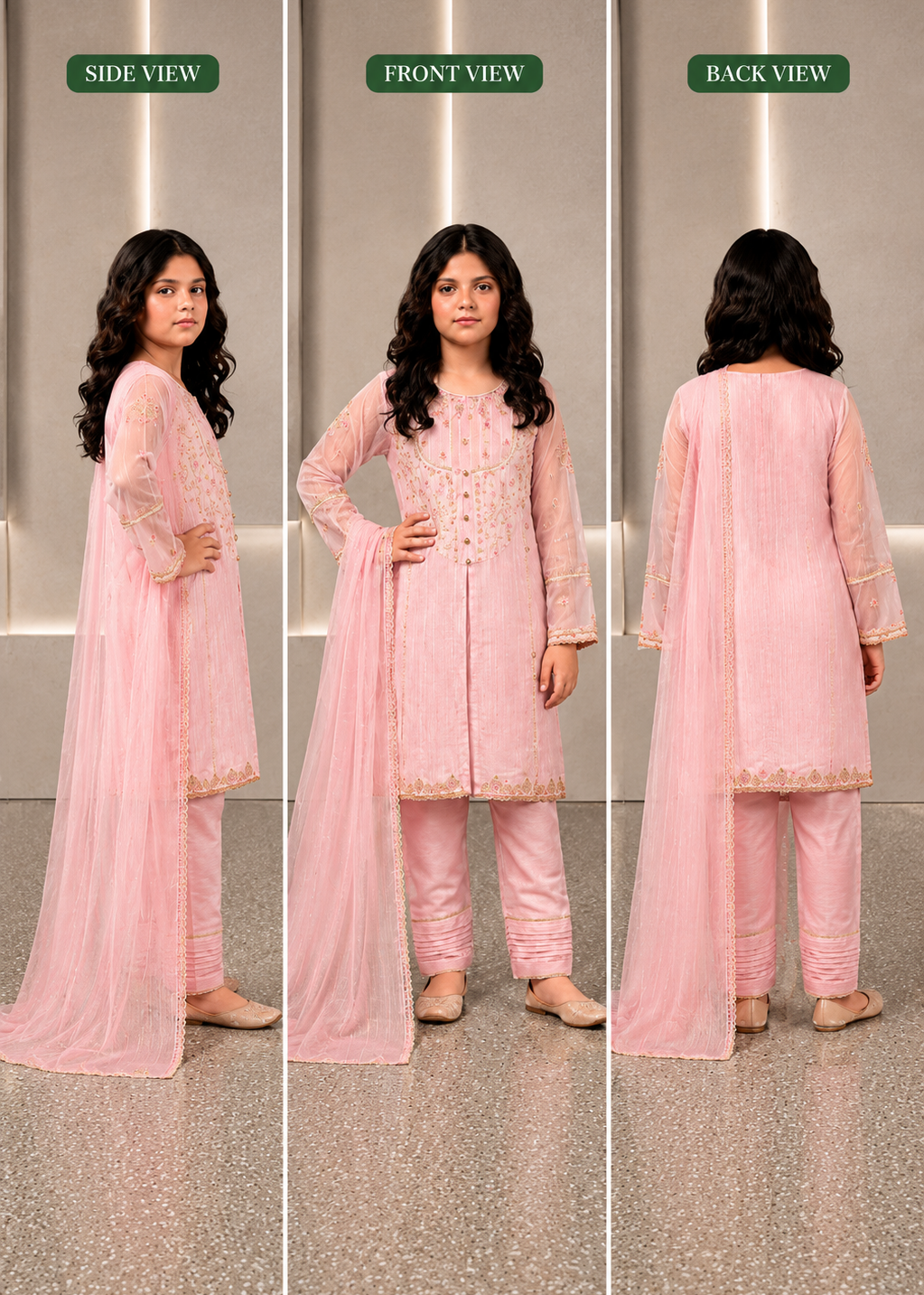 Embroidered 3 Piece Shalwar Kameez Set for Girls