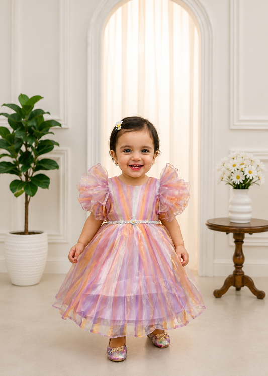 Enchanted Aurora Ruffled Tulle Party Dress - Multi-Color Pastels